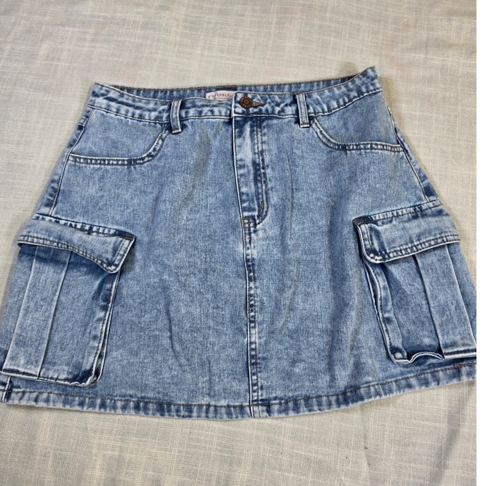 Sincerely Jules Womens Acid Wash Denim Cargo Mini Skirt Blue Size 13/30 Utility
